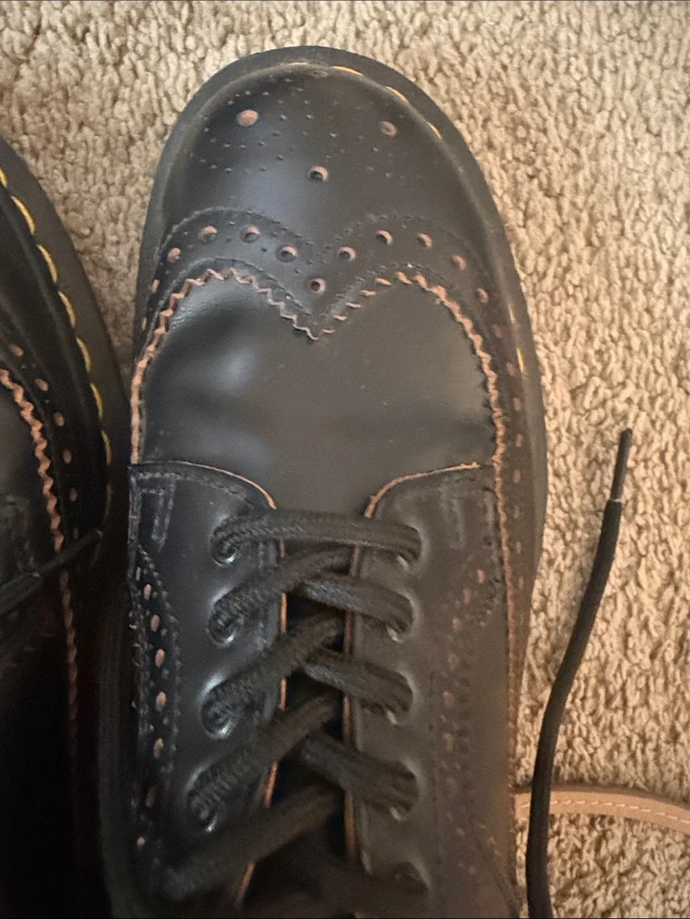 Dr. Martens Black Leather Wingtip Brogue Oxford with Yellow Stitching